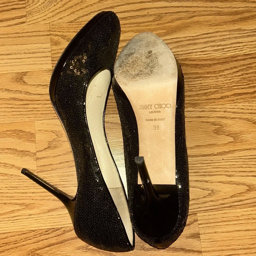 Jimmy Choo Pumps Women’s Size 8.5 in Black Glitter - Picture 4 of 6